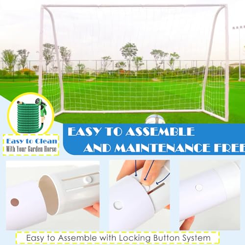KATARUS Soccer Goal 12x6FT/10x6.5FT/8x6FT/8x5FT/6x4FT Outdoor Soccer Net Goals for Backyard with Weatherproof UPVC Frame & Ground Stakes Portable PVC Soccer Goal Post for Adults & Youth Training - size: 8FTx6FT