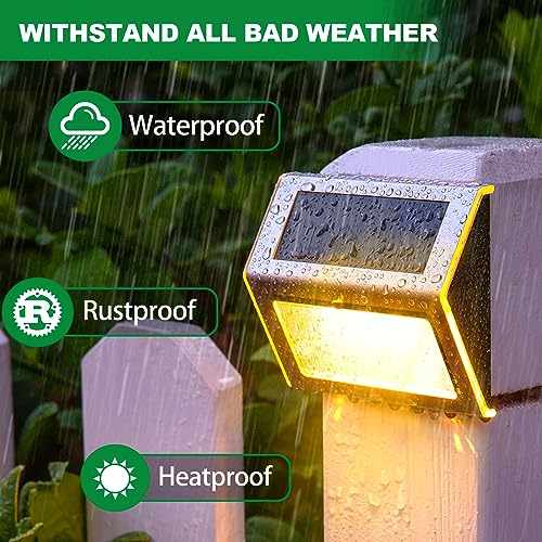 JSOT Solar Lights Outdoor for Deck,Waterproof Solar Powered Steps Light Outdoor Wireless LED Lamp Fence Lighting Walkway Patio Stair Garden Path Rail Backyard Fences Post 8 Pack Warm White - color: Warm White-8Pack