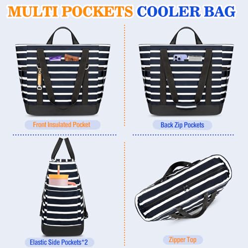 HUANLANG Soft Cooler Bag Insulated for Travel,Large Insulated Grocery Bags with Zippered Top,PEVA Collapsible Food Delivery Cooler Bag for Beach, Travel, Picnics - color: Black