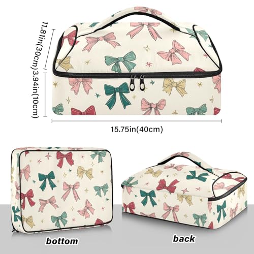 Casserole Carriers for Hot or Cold Food Reusable Casserole Dish Carrier Insulated Thermal Large Capacity Durable Perfect for Party Camping Family Gatherings Yellow Fish - color: Bows and Stars Beige