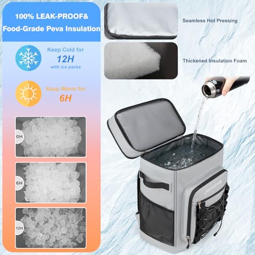 Insulated Cooler Backpack, 40L Leakproof Backpack with Double Compartments for Men & Women, Large Lunch Cooler for Camping, Beach, Travel, Picnic, Up to 48 Cans - color: Gray