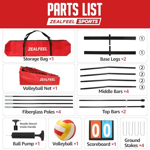 ZEALFEEL Volleyball Net, 12ft/20ft Volleyball Training Net for Backyard Height Adjustable, Portable Freestanding Practice Net for Hitting & Serving Drills, Pop up Net with Carry Bag for Indoor Outdoor - size: 12 FT Volleyball Net Set