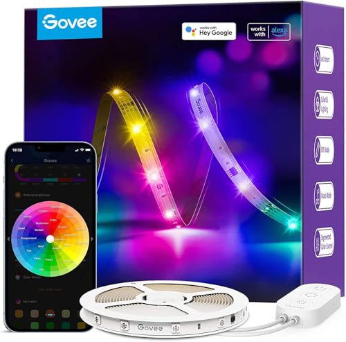 Govee RGBIC Alexa LED Strip Light 16.4ft, Smart WiFi LED Lights Work with Alexa and Google Assistant, Segmented DIY, Music Sync, Color Changing LED Strip Lights for Room, Bedroom, Holiday - size: 16.4ft