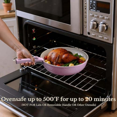Pots and Pans Set Non Stick, Ceramic Cookware Set Detachable Handle, RV Camping Kitchen Cooking Set Removable Handles, Dishwasher/Oven/Fridge Safe, Induction, Space Saving，PINK - color: Pink