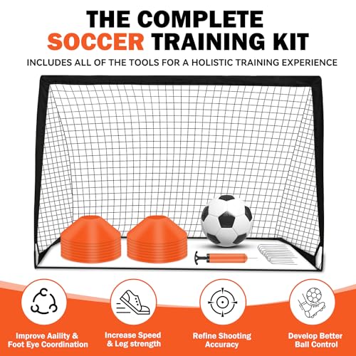 Portable Pop Up Soccer Goal - 6x4ft Backyard Training Equipment with Soccer Ball, Scoring Target Cloth, and Conesl,Fencing Training Equipment，Baseball & Softball Protective Screens