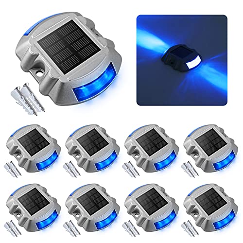 VOLISUN Solar Deck Lights Driveway Dock Lights, 8-Pack Led IP68 Waterproof Outdoor Warning Step Lights for Driveway Sidewalk Garden Pathway Yard (Blue, Auto On/Off - color: Blue, size: 8 Pack