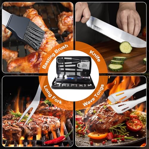 28PCS Stainless Steel BBQ Grill Accessories Set, Grilling Gifts for Men Birthday Father's Day, Portable Multifunction Grilling Utensils Tools Kit with Storage Bag for Outdoor Grill Camping BBQ Party - color: 28PCS- Complete