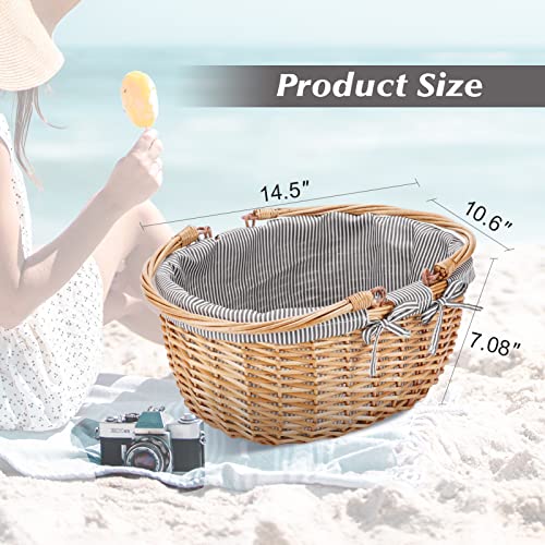 Waterproof Picnic Blanket Portable with Carry Strap for Beach Mat or Family Outdoor Camping Party Woodchip Picnic Basket with Double Folding Handles, Natural Woven Basket, Gift Packing Woven Basket