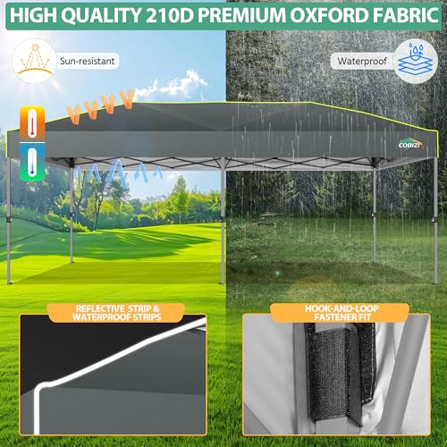 COBIZI 10x20 Pop Up Canopy Tent Ez Up Commercial Outdoor Canopy Wedding Party Tents with Center Lock Instant Folding Shelter with Reflective Strip, Air Vent & 4 Sandbags, (10'X20') Grey - color: Grey(1-year warranty), size: 10x20ft with No Sidewalls