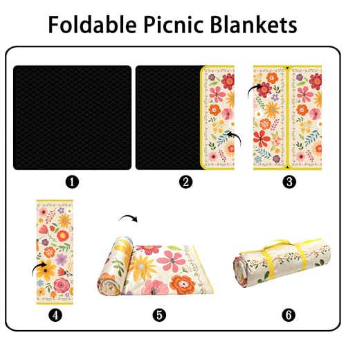 Supfitness Extra Large Picnic Blankets Waterproof Foldable (60 "x 80") Beach Blanket Waterproof Sandproof,3-Layer Thicking Mat Outdoor Packable Camping Blanket - color: Flora, size: 60x80in