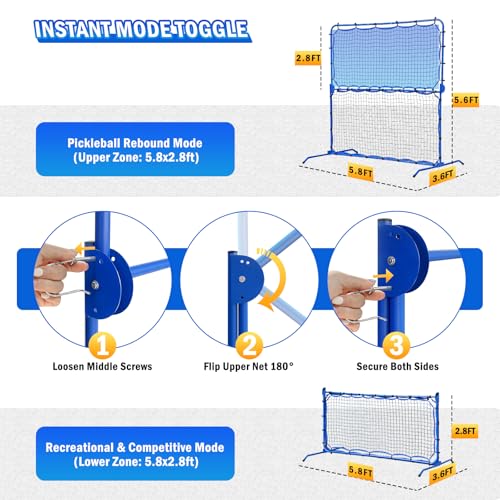Pickleball Rebounder Net with Kitchen Lines System for Solo Training Equipment, 7.9FT or 6FT 2in1 Mini Pickleball Practice Net Portable Trainer for Driveway Backyard Garage, Easy Setup & Storage - size: 6FT Adjustable Pickleball Net