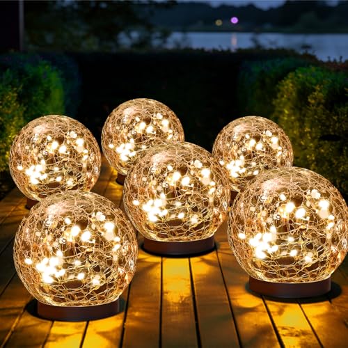 MLKNK Solar Globe Lights Outdoor Waterproof-Solar Balls-Solar Garden Lights-Orbs for Outside 6 Pack Cracked Glass Ball for Lawn Patio Yard Backyard Decorations - color: Warm White, size: 6 globes
