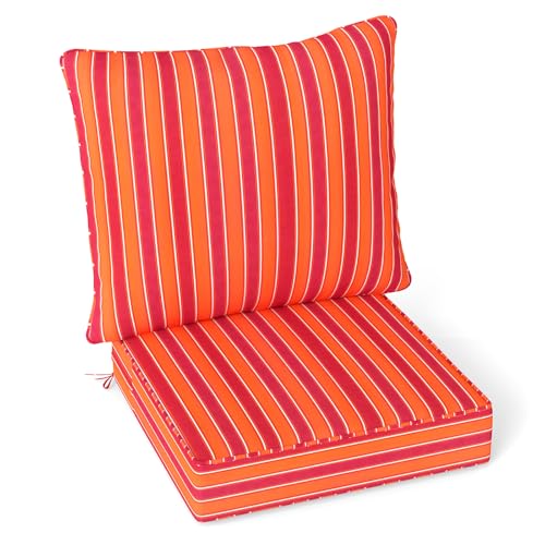 Giantex Patio Cushion Set, Outdoor Chair Seat Pads w/Non-Slip Rope Belts, Detachable Patio Furniture Cushions, Thick Seat Cushion & Back Cushion for Living Room Floor Sofa Patio Garden Chair (Orange) - color: Orange