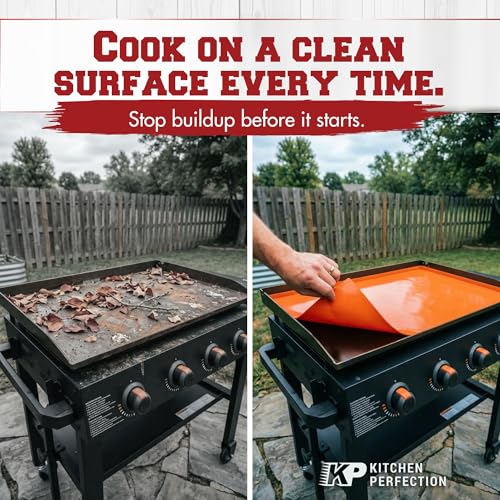 KITCHEN PERFECTION 17" Premium Silicone Griddle Cover Mat for Blackstone Griddle 17 Inch - Hermetic Protection from Rust & Debris All Year, Fits All Blackstone 17 Inch Models - Food Grade Silicone - color: Orange 17 inch