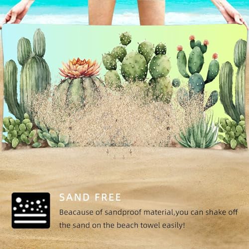 Cactus Beach Towel for Travel and Pool Quick Dry Lightweight Sand Resistant Botanical Vacation Accessory - color: Coastal Print 06