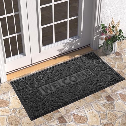 Yimobra Large Welcome Mat 47x24, Waterproof Non-Slip Outdoor Mats for Front Door Outside Entrance, Low-Profile Entryway Mat Indoor for Garage Patio, Black - color: Black, size: 47x24 Inch