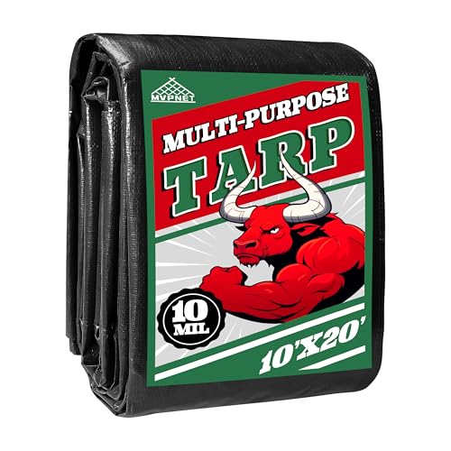 Tarp 10x20 ft Heavy Duty 100% Waterproof 10mil,UV Resistant,Durable Grommets and Reinforced Edges Green/Black Tarp for Camping, Swimming Pools,Car Coverage -by MVPNET - color: Green/Black, size: 10x20
