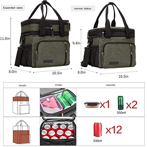 Lunch Bag for Women Men,Insulated Lunch Box,Leakproof Lunch Cooler Bag,Army Green Lunch Tote Bag for Work（Green） - color: Green