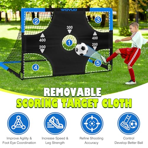 Kids Soccer Goals for Backyard Set of 2, 6x4 ft Portable Toddler Soccer Goal Training Equipment with Soccer Target, Ball, Cones, Soccer Net for Kids Age 3-5 6-8 8-12 10-12-14 Outdoor Sports Games Gift - color: Black Blue