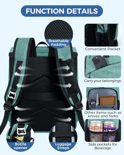 BAGLHER Lightweight Insulated Cooler Backpack - 30 Cans, Leak-Proof for Lunch, Picnic, Hiking, Camping Trips - color: green-core