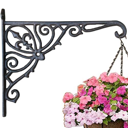 KiaoTime Cast Iron Hanging Hook Bracket Wall Hanger 12" Deep Outdoor Indoor Wall Hanging Bracket Hooks for Pots Basket Bird Feeder Wind Chime Lanterms Hanger Hardware Bracket