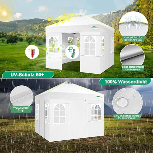 COBIZI 10x10 Pop Up Canopy Tent with 4 Removable Sidewalls, One Push Party Tent Outdoor Waterproof Event Canopy with Air Vent for Parties Commercial Wedding, 3 Height, Carry Bag, Sandbag, White - color: White, size: 10x10【with 4 sidewalls】