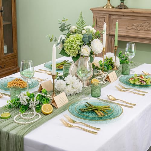 Rubtlamp 60 Green Plastic Plates, Hammered Clear and Gold Disposable Plates, Grenn Disposable Plates Include 30 Dessert Platos, 30 Dinner Platos for Party - color: Clear Green Gold