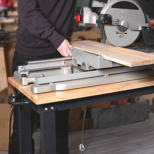 WORKPRO 48" Adjustable Workbench, Rubber Wood Top Heavy-Duty Workstation, 2000 LBS Load Capacity Hardwood Worktable with Power Outlets, for Workshop, Garage - size: 4FT workbench