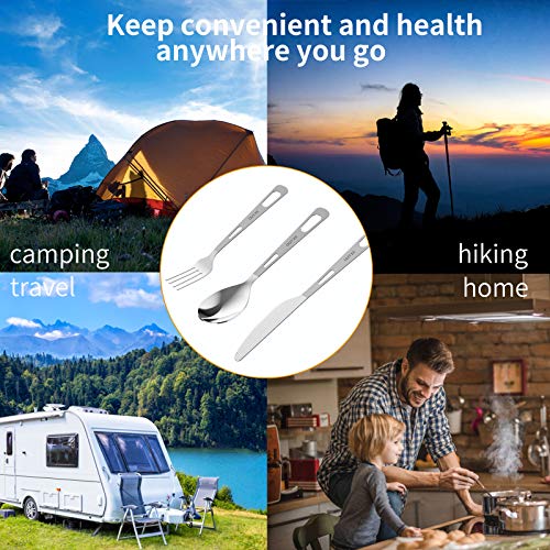 OUTXE Titanium Flatware Polished Knife Fork Spoon Set Lightweight Ti Camping Utility Cutlery Set with Carrying Bag for Traveling Picnic Hiking - color: Polished Knife Fork and Spoon Set