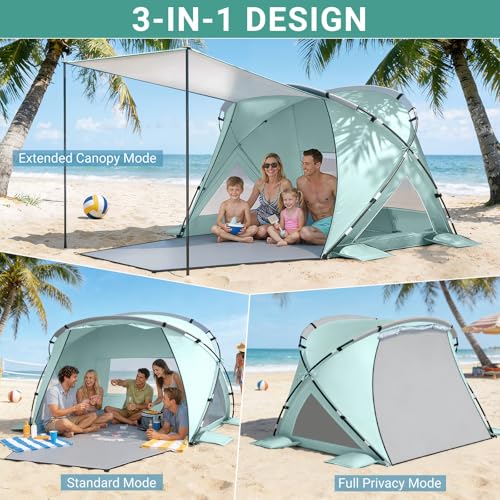 Elegear Beach Tent Sun Shelter with Canopy, CumbreX™ 4-6 Person Pop Up beach tent, Easy Setup UPF 50+ UV Protection Portable Lightweight Waterproof Cooler Family Beach Cabana Sun Shade Shelter - Green - color: Green