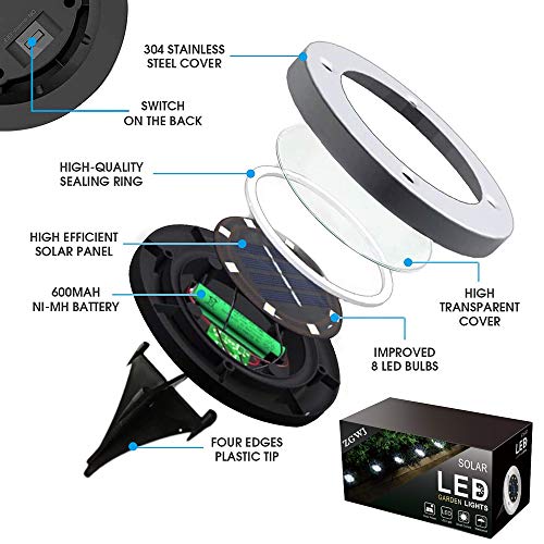 ZGWJ 8 Pack Solar Ground Lights,8 LED Solar Garden Lights Outdoor Waterproof Landscape Lighting for Yard Walkway Patio Lawn Driveway Decoration Warm White - color: Warm Light, size: 8 Pack