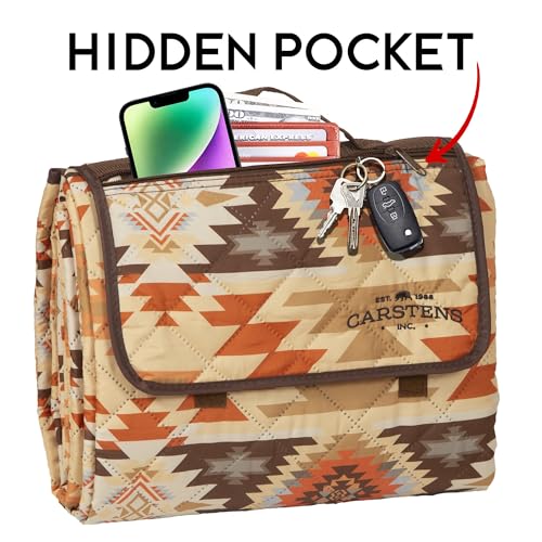 Carstens, Inc. Easy Pack Waterproof Sandproof Picnic Blanket, Lightweight Foldable Outdoor Camping Beach Mat, Large 60"x80", Aztec Stripe - color: Aztec Stripe