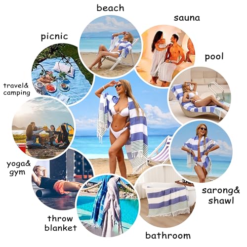 Beach Towel 2 Pack,Sand Free Beach Towels Oversized 39 x 72,Turkish Beach Towel Quick Dry Towel,Lightweight Pool Towels for Adults Travel Towel,Cool Beach Accessories Super Absorbent Towels - color: 2 Pack Blue+green