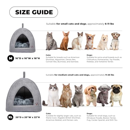 Best Pet Supplies Cat Bed for Indoor Cat, Domed Tent House with Removable Pillow, Covered Cat Cave for Small Dog, Puppies and All Breeds of Cats - Gray, 16 x 16 x H:16" - color: Gray (Tent), size: 16" x 16" x H:16"