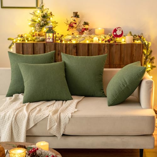 MIULEE Pack of 2 Decorative Outdoor Solid Waterproof Throw Pillow Covers Faux Linen Garden Farmhouse Cushion Cases for Patio Tent Balcony Couch Sofa 16x16 Inch Dark Green - color: Dark Green, size: 16" x 16" (Pack of 2)