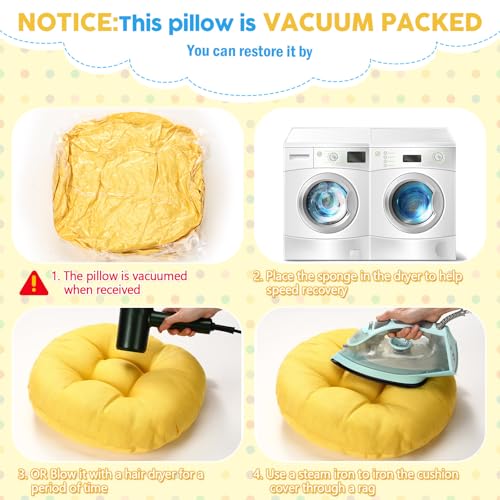 Fumete 8 Pcs 16 Inch Round Floor Cushions for Kids and Toddlers, Flexible Seating Classroom Furniture Floor Pillow for Home, Daycare, Preschool, Yoga and Meditation (Yellow) - color: Yellow