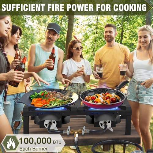BESTFIRE Double Burner Propane Camping Stove with Independent Control Valves & 5PSI Hose - Heavy Duty Portable Outdoor Cooker for BBQ, Tailgating, and Camping - color: 20'' double burner