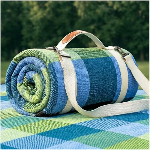 Waterproof Picnic Blanket Beach Outdoor Camping Mat Extra Large Foldable Cute Big Travel Essential Accessories Gift Park Patio Lawn Garden Grass Ground Play Music Festival Concert Must Have - color: Plaid Green
