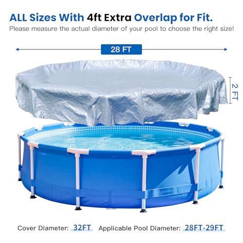 32FT Pool Covers for 28FT Above Ground Swimming Pool,Round Cover,Winter Pool Cover with Winch and Cable (Silver/Blue) - color: Silver/Blue, size: 32'(round)