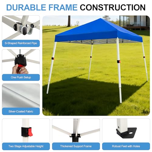 WEIZE 10x10 Slant Legs Pop Up Canopy Tent, 1-Button Push Setup Canopy Tent, Adjustable Height Instant Portable Shelter, Protable Backpack, Easy Outdoor Sun Shade for Events, 8x8 Top, Blue - color: Blue
