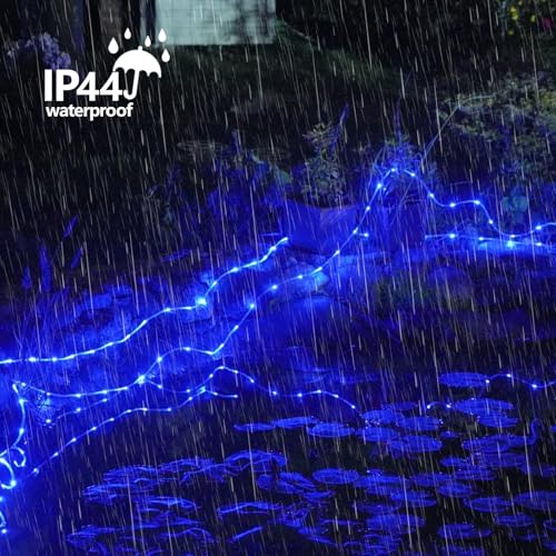 YEGUO Solar Rope Lights Outdoor Waterproof, 66ft 200 LED Blue String Lights, 8 Modes Fairy Lights in Clear Thin Tube - color: Blue