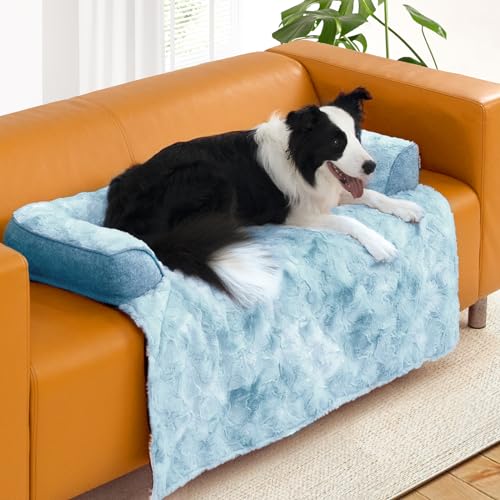 Calming Extra Large Dog Couch Bed for Dogs, 45 x 37 inch Waterproof Removable Pet Mat Couch Cover for Furniture Protector, Non-Slip Fluffy Pelsbarn Dog Bed for Couch, Sofa, Car - Tie-Dye Blue - color: Tie-Dry Blue, size: X-Large