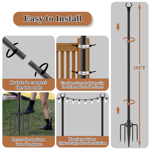 NUERPO 7 Pack String Light Poles,Metal Poles for Hanging Outdoor Light Strings,7 Pack 10 FT Light Poles Stand for Outside Garden,Patio,Wedding,Backyard,Deck,Party - size: 7 Pack 10 FT Light Poles