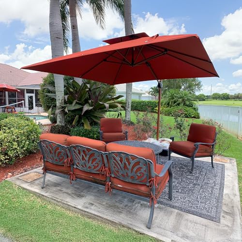 PURPLE LEAF 11ft Patio Umbrella Outdoor Square Umbrella Large Cantilever Umbrellas Windproof Offset Umbrellas Heavy Duty Sun Umbrella for Garden Deck Pool Patio, Brick Red - color: Brick Red, size: 11'X11', style: Umbrella