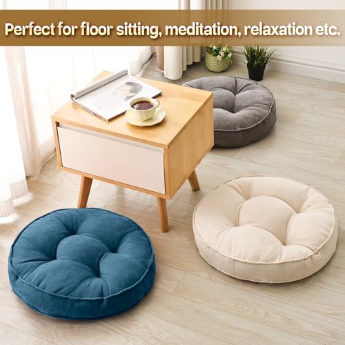 1 MIDDLE ONE Floor Pillow Set of 2, Memory Foam Floor Cushions for Adults, Large Meditation Pillow for Sitting, 22 x 22 Inches (Round | Navy) - color: Round | Navy