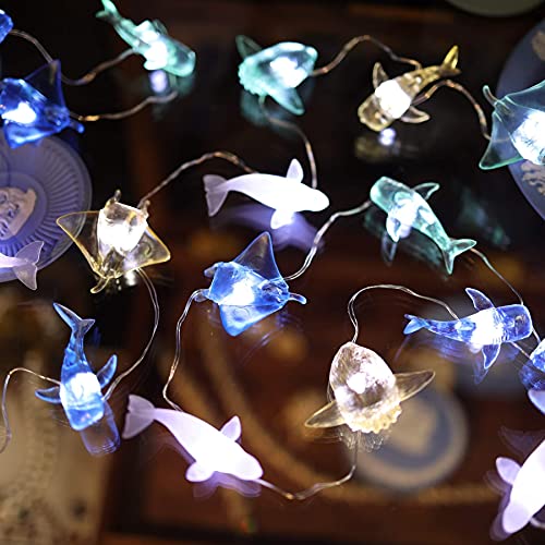 Nautical Solar Lights for Outside Sea Fish Outdoor Garden Decor Marine Fairy Garden Light Waterproof Whale Shark Mola Manta Ocean Solar Outdoor Decorative String Lights 14ft 40LED Patio Yard Decor - style: Ocean fish
