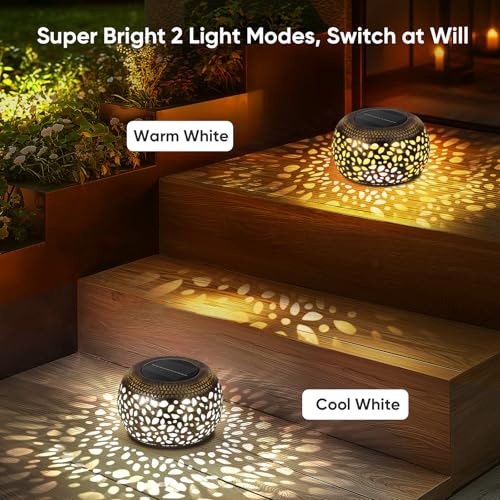 Solar Lantern Outdoor Patio Decor: Solar Lanterns Outdoor Waterproof Hollow Out Retro Metal Solar Powered, Outside Yard Porch Garden Balcony Desk Bedroom Indoor Tabletop Decorations 2 Lighting Colors - size: Bronze 1 Pack