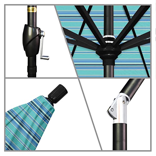 California Umbrella 9' Round Aluminum Market Umbrella, Crank Lift, Push Button Tilt, Black Pole, Sunbrella Dolce Oasis - color: Dolce Oasis