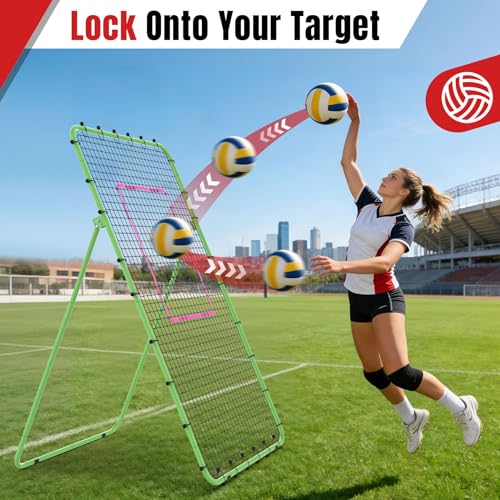 Suteck 7x4ft Volleyball Rebounder Net 2-Net System, 5-Angle Adjustable & Ultra-Durable Trainer for Spike, Serve, Passing & Solo Practice, Includes Storage Bag for Easy Travel & Portability - color: Green