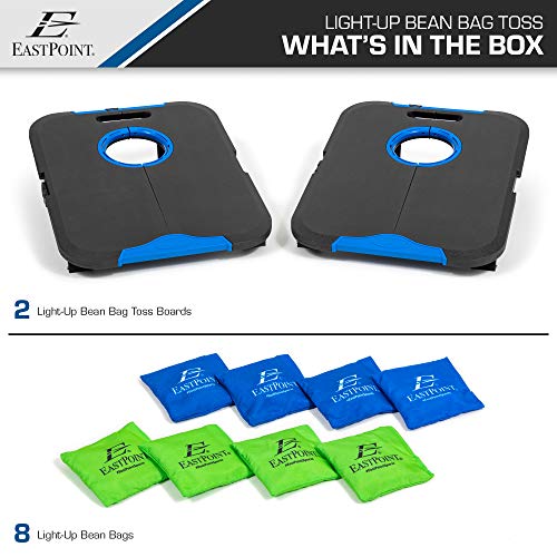 EastPoint Sports Go! Gater Cornhole – Light-Up and Travel Versions – Easy Storage & Light-Weight – Perfect for Outdoor and Indoor Play - style: Light-Up Board - Black/Blue